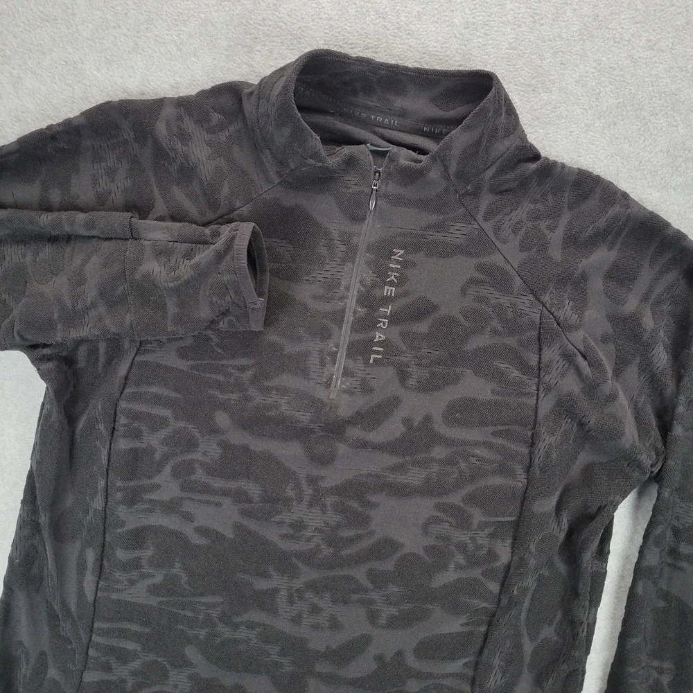 Nike Trail Running Quarter Zip Pullover Womens L Burnout Textured Camo Thumb‎